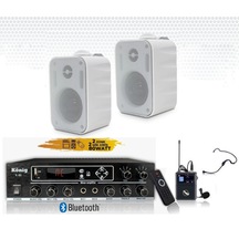 2li Duvar Hoparlör Seti Yaka Mikrofonlu Bluetooth Anfi Ses Sistemi