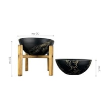 Siyah Gold Mermer Efektli Toprak Saksı İkili Set - 20 Cm Çap