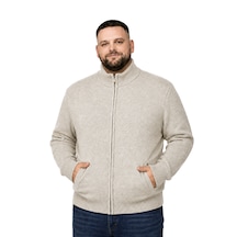 Battalmoda Erkek Büyük Beden Koyu Bej Hattush Dik Yaka Cepli Triko Hırka 3xl-4xl-5xl-6xl