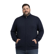 Battalmoda Erkek Büyük Beden Lacivert Basic Cepli Triko Hırka 3xl-4xl-5xl-6xl
