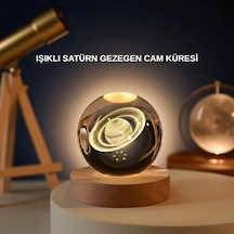 Hubrendy Tekno Satürn Gezegenli Kristal Küre Led Lamba Usb Li Ahşap Standlı