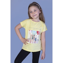 Toontoy Kids Toontoy Kız Çocuk Dijital Baskılı Taş İşlemeli Tişört Sarı