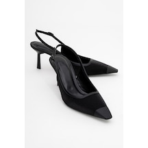 Luvishoes Luvi Shoes Alive Siyah Saten Mat Burun Detaylı Kadın Topuklu Ayakkabı Saten Siyah