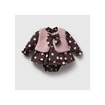 Ministok Karen Peluş Yelekli Romper 2'li Kız Bebek Takım Pembe