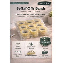 Şeffaf Ofis Bandı 12mm X 10m 12 Li Paket Güçlü Yapışkanlı Kristal Bant