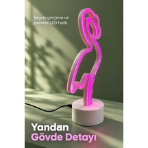 Dekoratif Flamingo Neon Lamba Pembe Işıklı Beyaz Tabanlı -