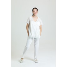 Genel Markalar Pamuklu Brode Dantelli Kadın Pijama Takımı Ekru - 619115351 Ekru