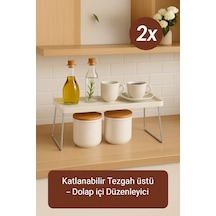 2'li Set Katlanabilir Tezgah Üstü Ve Dolap İçi Raf Düzenleyici Organizer Plastik Beyaz Tr Diğer