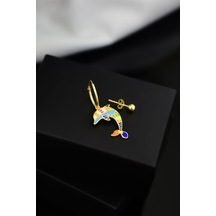 925 Ayar Gümüş Mineli Balık Model Halka ve Top Küpe UVPS301112