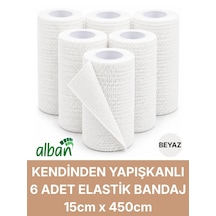 15cm 6'lı Set Kendinden Yapışkanlı Elastik Bandaj, Kohesiv Bandaj 15cm X 4.5m Spor, Bilek, Ayak Bileği, Veteriner Bandajı Beyaz