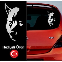 Türk - Kurt Silüeti Sticker Metalik Gümüş Gri