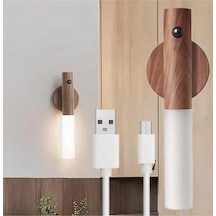 Usb Şarjlı Sensörlü Mıknatıslı Ahşap Görünümlü Taşınabilir Duvar Aplik Sarı