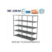 Mekoraf Çelik Raf Sistemi 59X93 2.5 Metre 5 Raflı 2 Ünite Gri