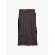 Koton Slim Fit Yırtmaçlı Bürümcük Kumaş Dokulu Midi Kalem Etek Kahverengi 7wak10272ek Kahve