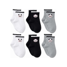 Kadın Panda Desenli Kısa Konç Çorap 6'lı Paket, %80 Pamuklu Dikişsiz Burun, Nefes Alan Yumuşak Bilek Çorabı, Siyah Beyaz Gri Beden: 36-40, Renk: Çok Renkli 6 Lı Renk6
