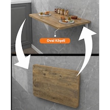 90x50 Cm Oval Köşeli Ceviz Duvara Monte Katlanır Masa Mekanizmalı Açılır Kapanır Duvar Masası Mutfak Balkon Çalışma Masası Beyaz