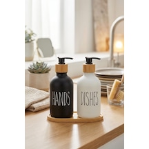 Buççin Online Mağaza Black White 2 Li Sıvı Sabunluk Yuvarlak 250ml+250ml Cam Çok Renkli