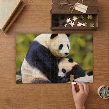 Anne Ve Yavru Panda Tasarımı 240 Parça Ahşap Puzzle Ahşap Kutuda Mpy50335