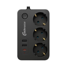 Techmaster 2 Usb + Type-c Akım Ve Çocuk Korumalı 3lü Kare Priz 5mt Diğer