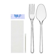 100 Adet 5'li Paket Servis Seti Çatal, Kaşık, Peçete, Tuz Ve Kürdan Tek Kullanımlık Servis Seti