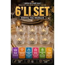 6'lı Set Kristal Taç Mumluk Şeffaf Diğer