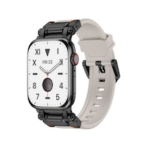 Apple Watch 44mm Uyumlu Krd-101 Titanyum Metal Başlıklı Silikon Kordon - Siyah-starlight