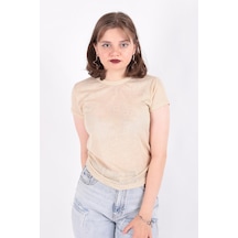 Busem S0016230 Kadın Flamlı İnce T-shirt Bej