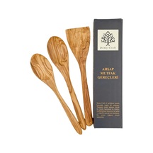 Ayrex El Yapımı Zeytin Ağacı Mutfak Seti 3 Parça Doğal Ahşap Kaşık Ve Spatula Seti 30 Cm Diğer