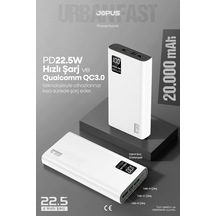 20000mah Powerbank Pd 22.5w Hızlı Şarj Dijital Ekranlı Taşınabilir Şarj Cihazı Beyaz, 17524