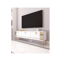 Altın 150 Cm Tv Ünitesi, Tv Sehpası Beyaz - Altın Beyaz-beyaz