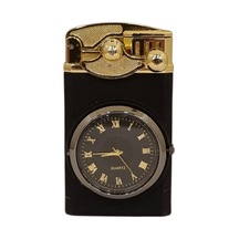 Gold-mat Siyah Saat Desenli Çift Torch Pürmüz Metal Puro Çakmağı - Tr8009