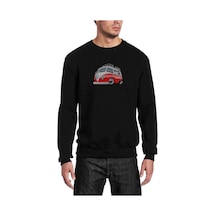 Splitly Kırmızı W Caravan Baskılı Siyah Erkek Örme Sweatshirt (528962201)