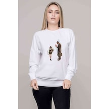 Leon Baskılı Beyaz Kadın Sweatshirt (534607622)