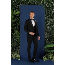 Efor Black 070 Slim Fit Yelekli Çıkarılabilir Saten Yaka Siyah Damatlık Smokin Takım Siyah