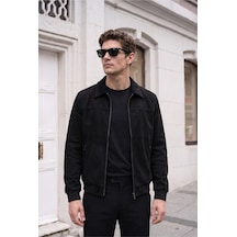 Baselco Slim Fit Basic Polo Yaka Süet Ceket Siyah
