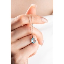 Nereze 925 Ayar Gümüş Rose Aquamarin Damla Tektaş Kolye