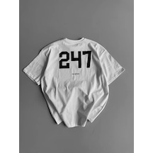 20/1 Penye Compack Baskılı Oversize Bisiklet Yaka Kısa Kol Yazlık T-shirt - Beyaz Çok Renkli