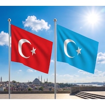Doğu Türkistan Bayrağı Ve Alpaka Kumaş Türk Bayrağı 2'li Set 70x105cm Diğer