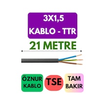 Öznur 3x1,5 Ttr Kablo Metre Seçenekli Siyah - 21 Metre
