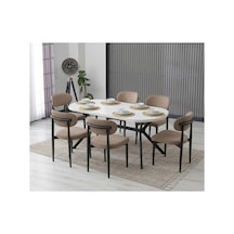 Luna Arya Yemek Masası Takımı / 6 Kişilik Mdf Masa & Polo Sandalye Takımı Kahverengi Kahverengi