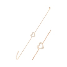Gümüş Rose Zirkon Taşlı Kalp Bileklik