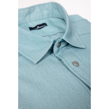 Tudors Büyük Beden Yıkamalı Çift Cepli Armürlü Denim Mint Erkek Gömlek-29643-mint Yeşili Mint