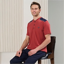 Over Sleep By Poleren Over Sleep 1719 Erkek Kısa Kol Uzun Alt Yazlık Pijama Takım Kiremit