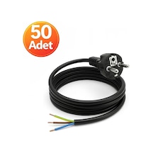 50 Adet - Açık Uç Güç Power Kablosu Fişli 3x0.75 Topraklı - 1 Metre