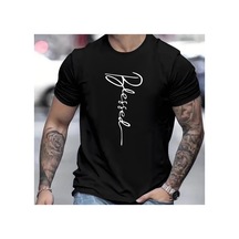 Caddemia Yaz Gevşek Fit Boy Mübarek Baskılı Slim Fit Rahat Spor Yuvarlak Boyun Kısa Siyah 2XL