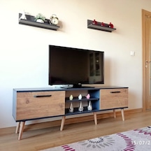 Ms 90 Mdf Tv Ünitesi Dolabı Raflı Antrasit Ceviz