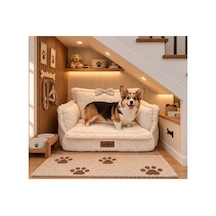 Peluş Fiyonklu Kedi Ve Köpek Koltuğu Tamamen Fermuarlı Çıkarılabilir İç Minder Boncuk Elyaf Kaydırmaz Taban Kedi Ve Köpek Yatağı Beyaz Peluş Beyaz 1715024380