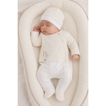 Babyhola Dantel Detaylı Kız Bebek Tulum Bere Takım 15243 Ekru