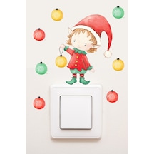 Priz Yeniyıl Sevimli Elf Ve Yılbaşı Topları Dekoratif Priz Sticker 0