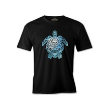 Blue Sea Turtle With Special Knots Siyah Erkek Tshirt 001